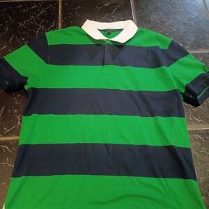 Banana Republic Polo Rugby Green and Navy Striped Polo Shirt Size L